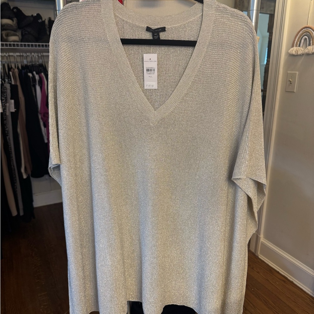 #5: Ann Taylor Metallic Knit Top/ poncho. Fits XL - 2X!
